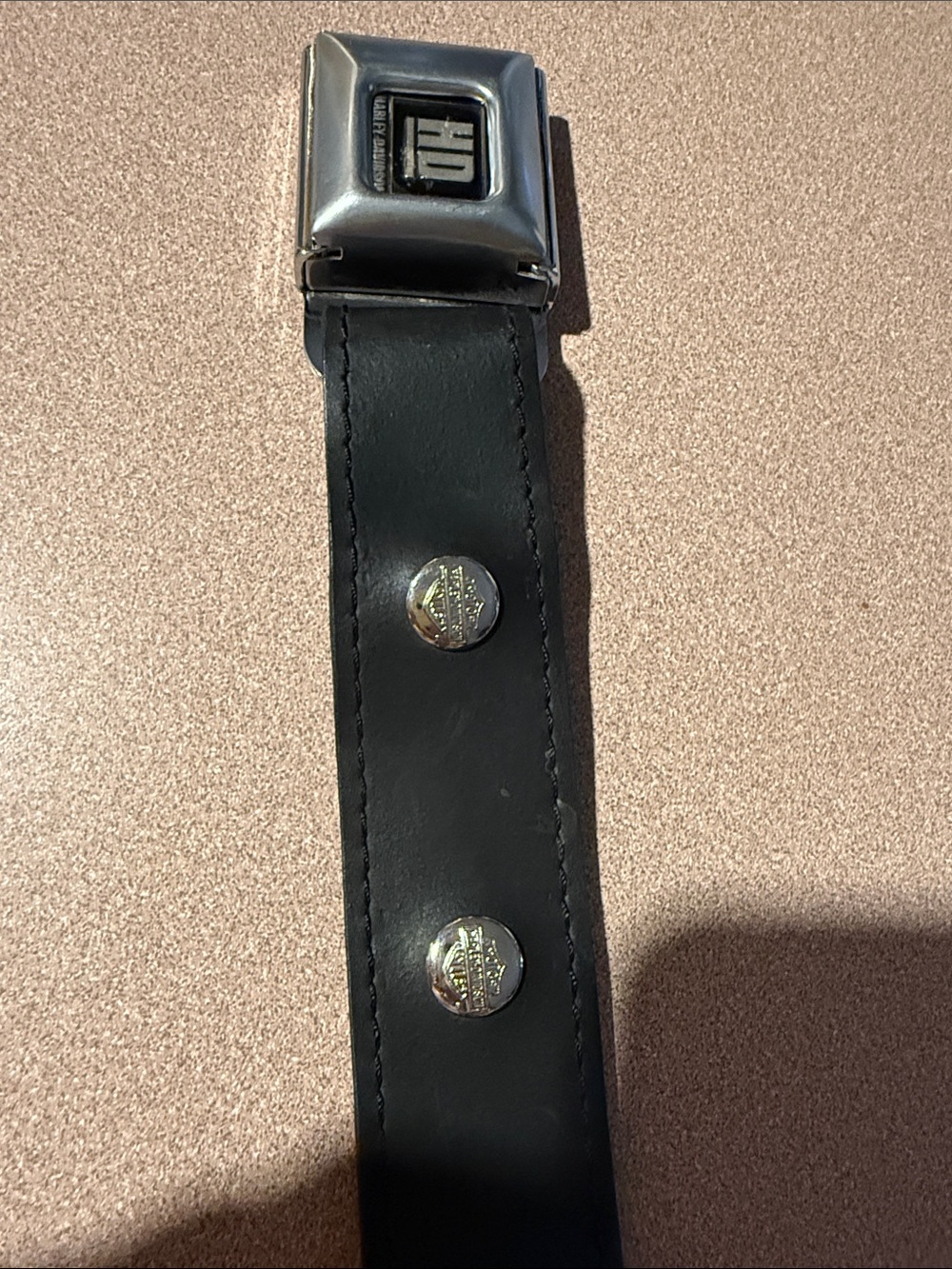 Harley-Davidson Black Leather Belt with Silver Buckle and Studs